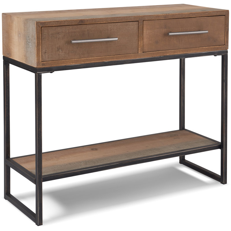 Rustic Wood and Metal Console Table with Dual Storage Drawers