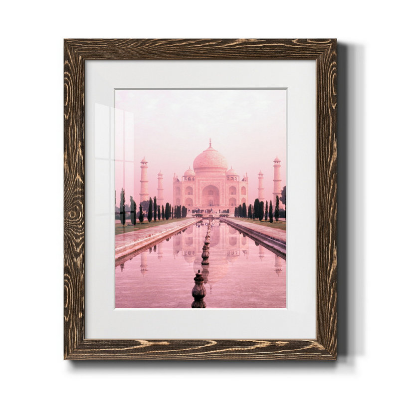 Taj Mahal en rose clair - reproduction de cadre photo, Noyer, H 24 po x l 18 po x P 1,5 po