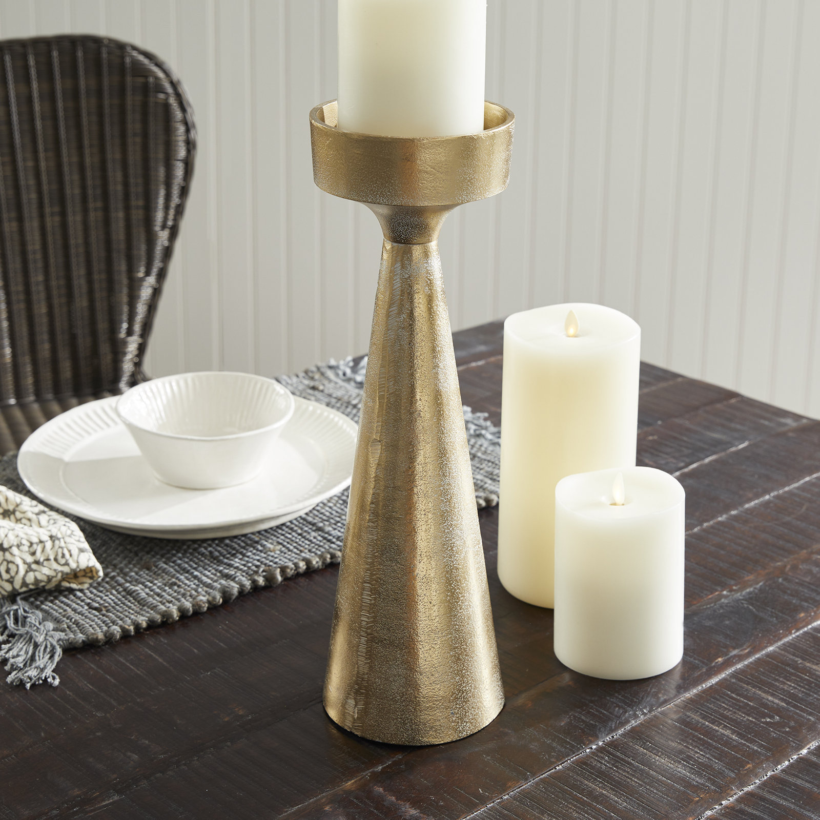 Abaco Aluminum Tabletop Candlestick, 16" H x 5" W x 5" D