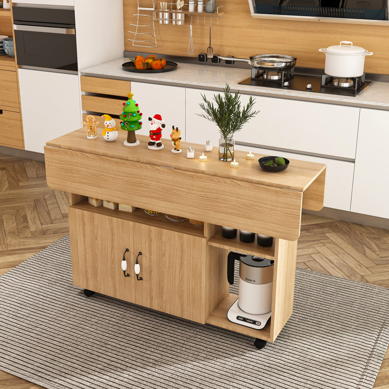 Îlot de cuisine mobile de 47 po pliable, Jaune