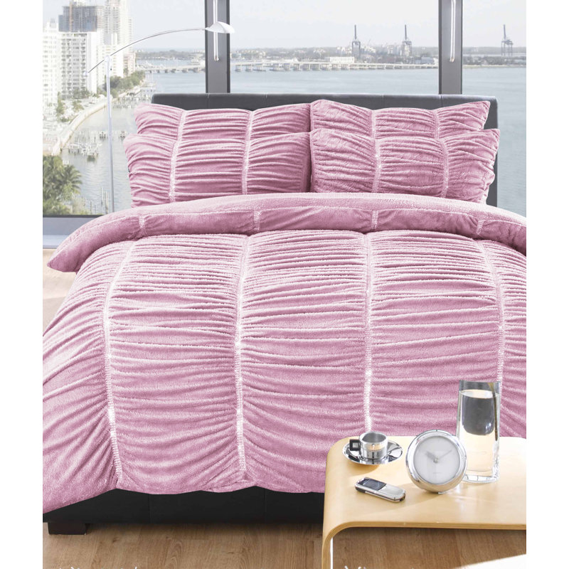 Tharp Solid Colour Duvet Cover Set with Pillowcases, Pink, Single - 1 Standard Pillowcase