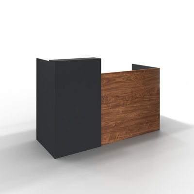 Bureau de réception droit / rectangulaire de 63 po avec comptoir - Réception de bureau moderne pour salon, clinique et commerce de détail, poste de travail spacieux, assemblage facile, bureau de réception noir et brun