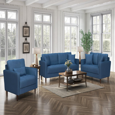 Contemporary Sofa Blue Fabric Upholstered Plush Cushion Tufted Detail Living Room Furniture 1pc
