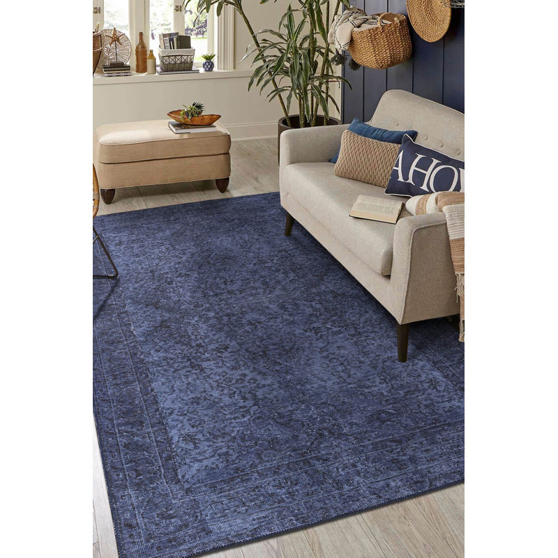 Premium Blue Area Rug, 2.5 x 5.0 Feet | 100% Polyester, 1850 g/m² | Soft 0.16 in Pile Height, Recycled Poly Cotton Underside | Ideal for Living Room, Bedroom, & Home Décor | Durable & Easy to Maintain