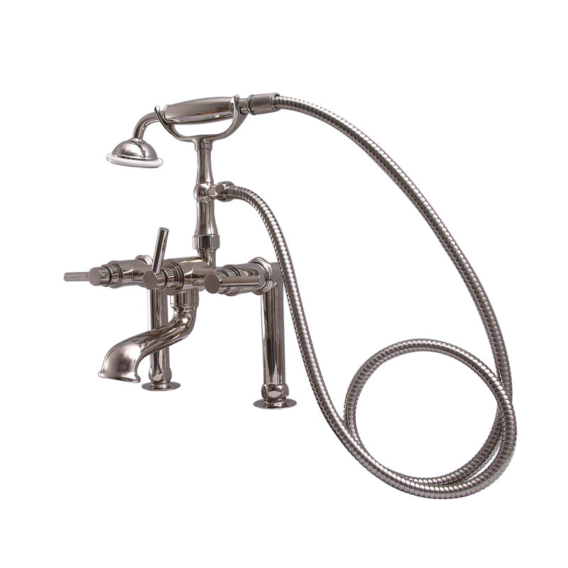 3 Handle Clawfoot Tub Faucet with Diverter, Polished Nickel