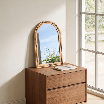 Arch Wall Mirror With Beaded Solid Wood Frame
