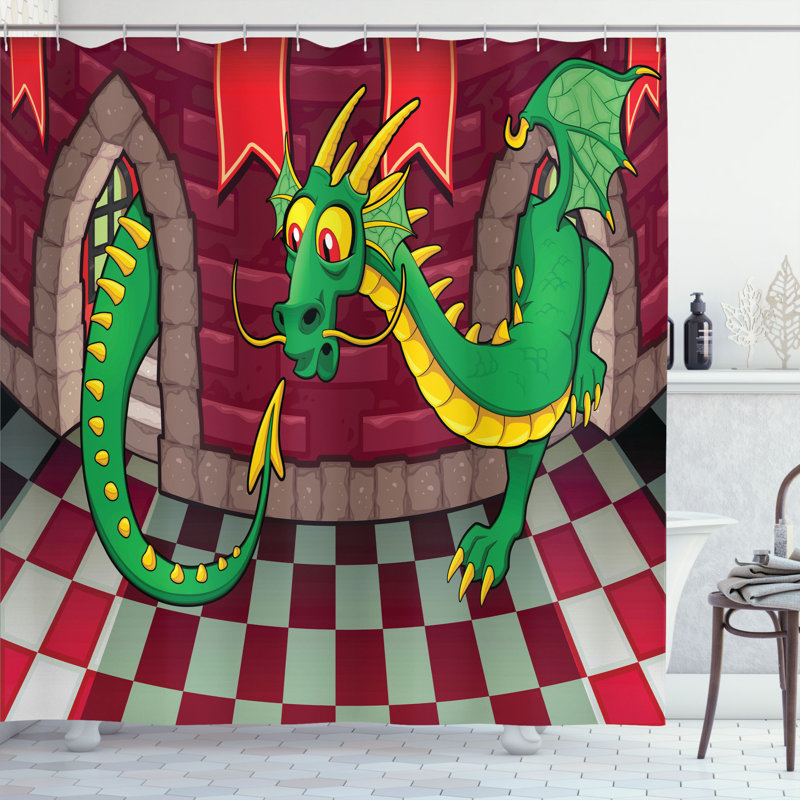 Rideau de douche simple castle avec dragon Seraphina, l 69 po x L 75 po
