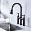 Robinet de cuisine rétractable noir mat - Interrupteur à deux poignées pour un débit et une température de l'eau réglables à 360 ° Buse rotative élevée Surface de nettoyage élargie Matériau laiton Durabilité avec poignées-831176466