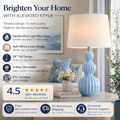 Sabb 28" Modern Coastal Ceramic Table Lamp with 3-Way Dimming