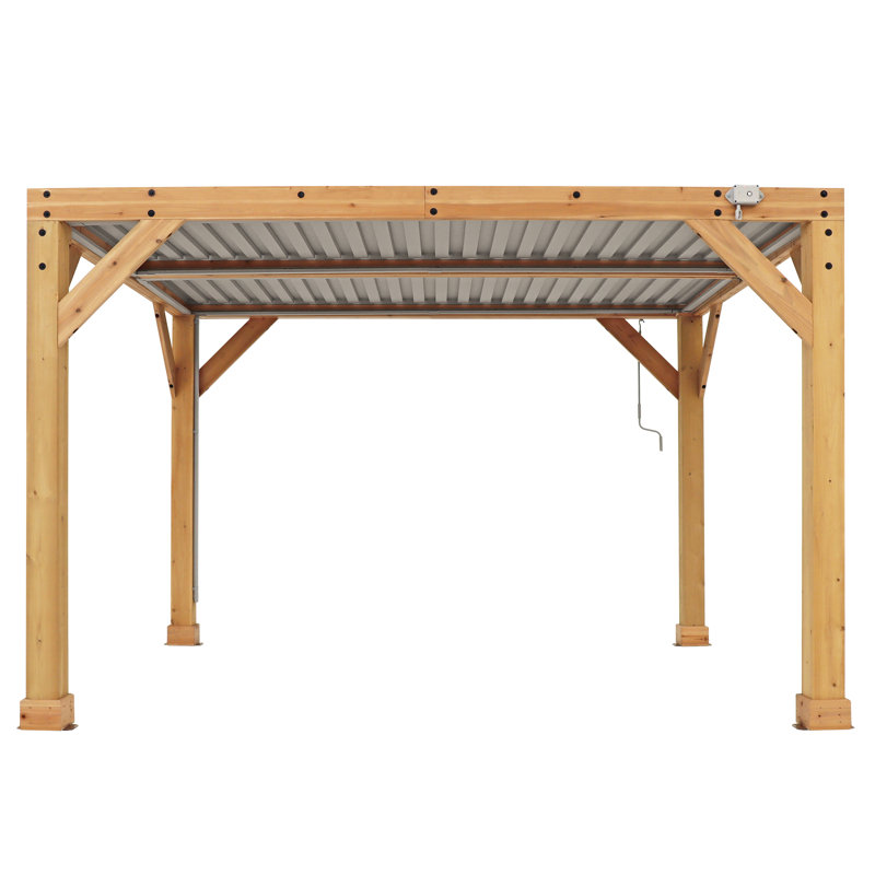 10' x 12' Meridian Louvered Pergola  Premium Cedar Wood Structure with Adjustable Aluminum Louvers and Built-In Gutter System for Outdoor Shade and Rain Protection