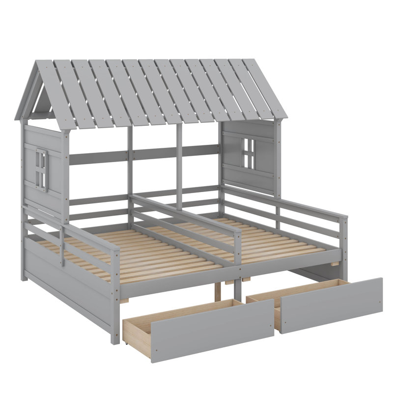 Lits plateforme simple avec tiroirs, Gris