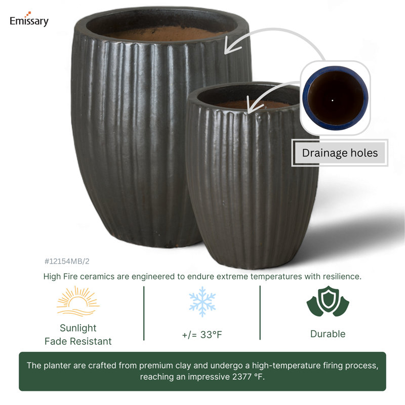 Hensler Handmade Ceramic Planter, Matte Black, 20" H x 16" W x 16" D