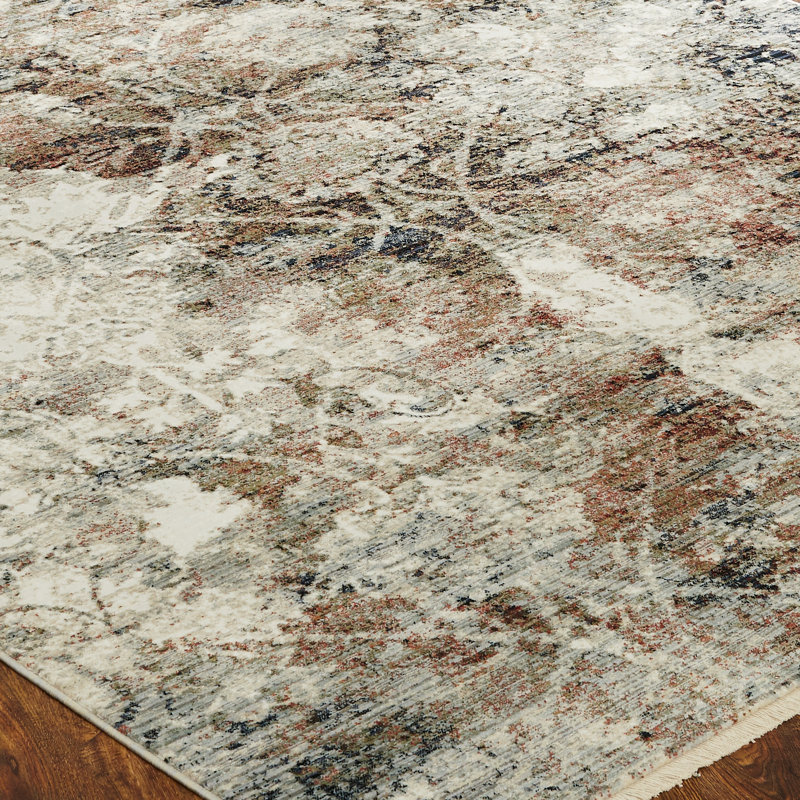 Lightfoot Abstract Area Rug in Ivory/Gray, Rectangle 5'2" x 7'8"