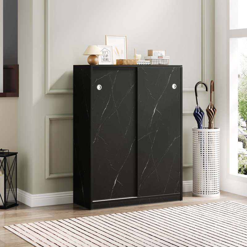 Entryway Shoe Storage Cabinet, Shoe Cabient With Sliding Door, Black