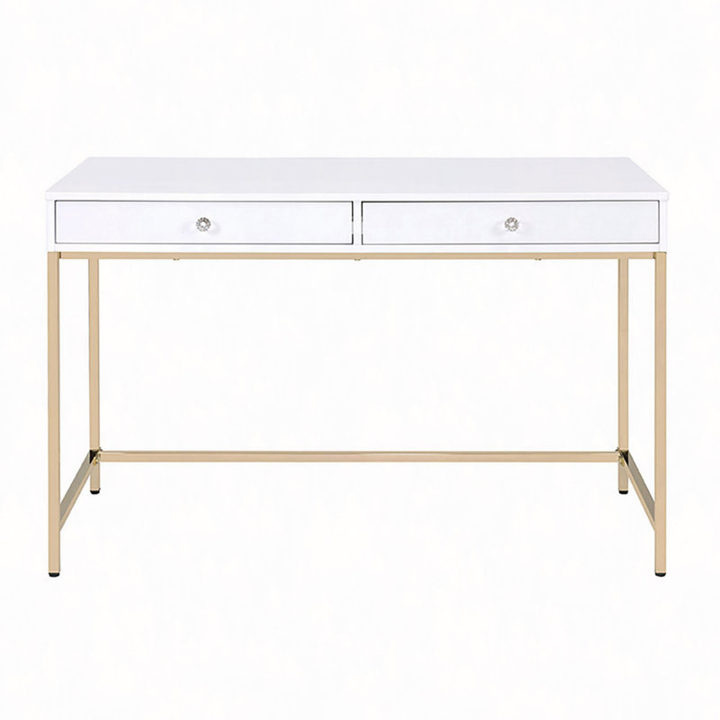 Bureau à 2 tiroirs ultrabrillant, White/Gold