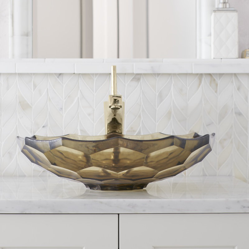 Kohler Briolette, Artist Editions Oval Faceted Glass Bathroom Vessel Sink, Translucent Sandalwood