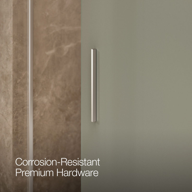 Levity 59.62" x 62" Bypass Bath Door with CleanCoat® Technology, Bright Silver, Frosted