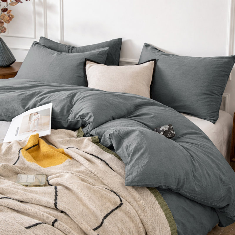3-Piece Dyed Duvet Cover Set With Pillowcases, King Duvet Cover + 2 Standard Pillowcases, Charcoal
