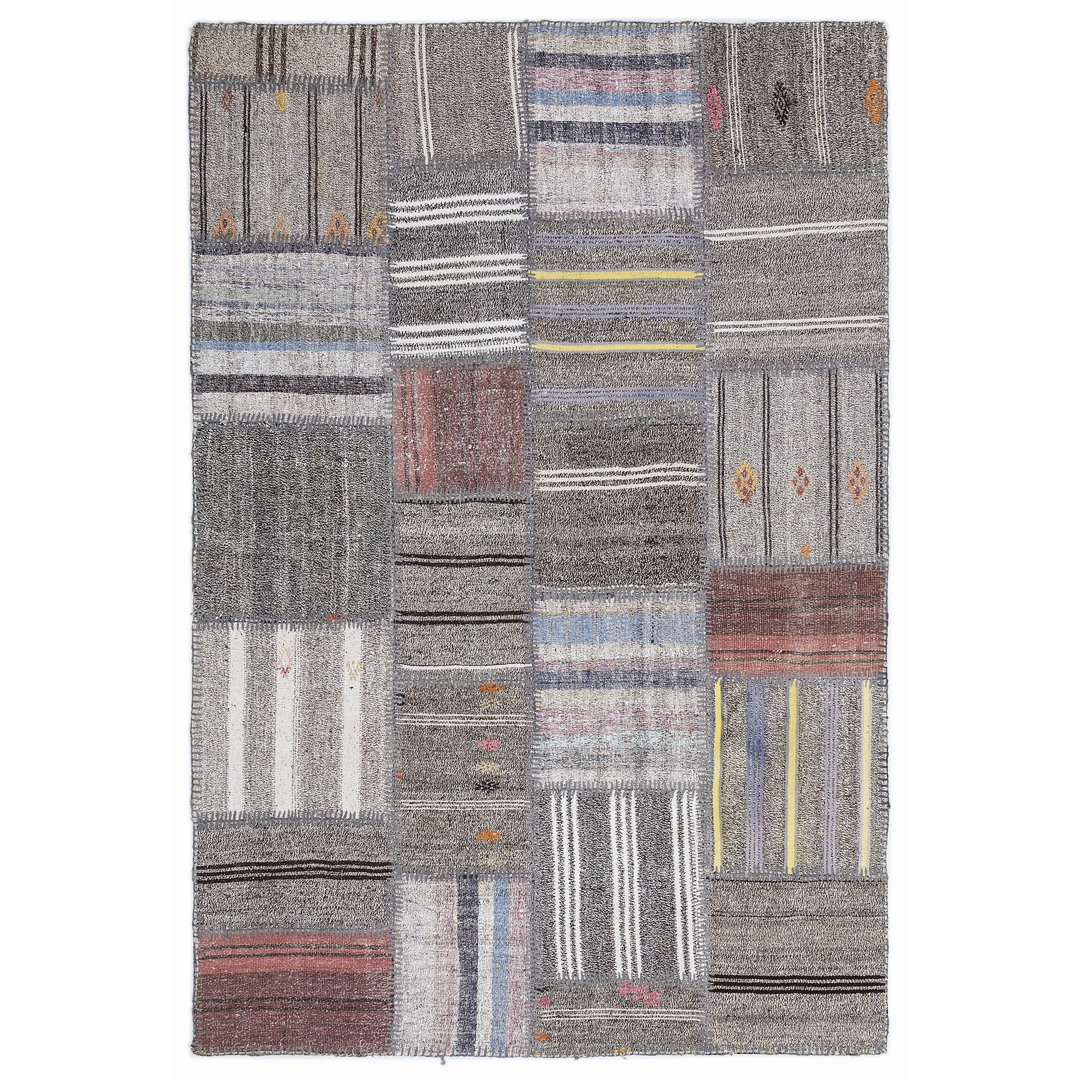 Teselya Beige Striped Wool Handmade Area Rug