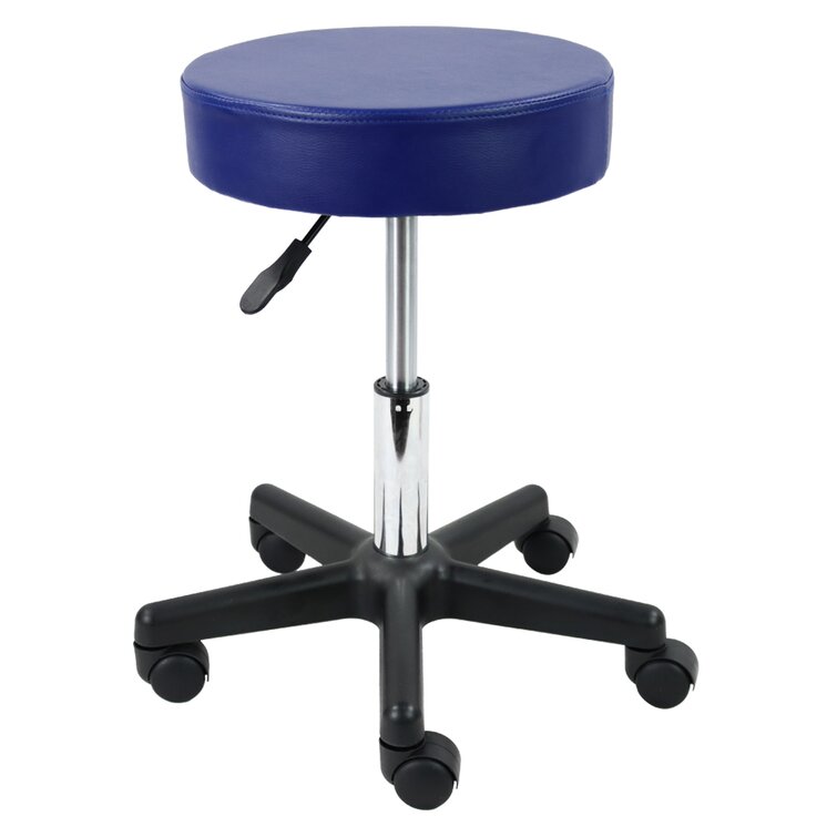 PU Leather Round Rolling Height Adjustable Lab Stool with Footrest Inbox Zero Upholstery: Black