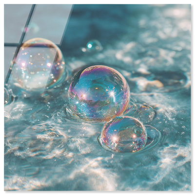 Aqua Orbs Acrylic Print Coastal Glam Art by Notoriart, Ready to Hang, 12 x 12
