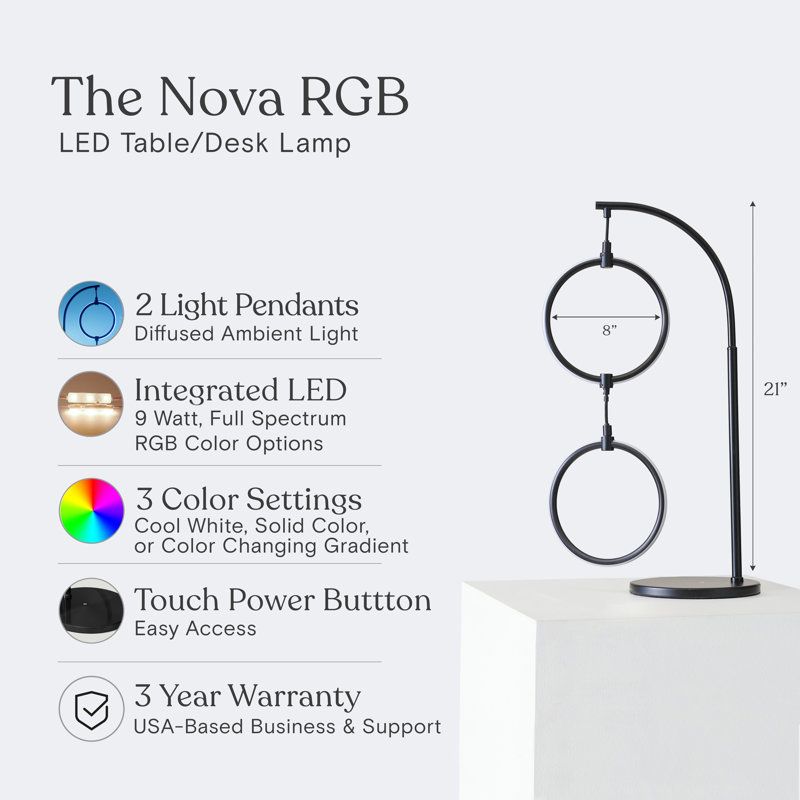 Nova 24 in. Ring Lights Novelty Integrated LED Arched Table Lamp with Built-In Color Options