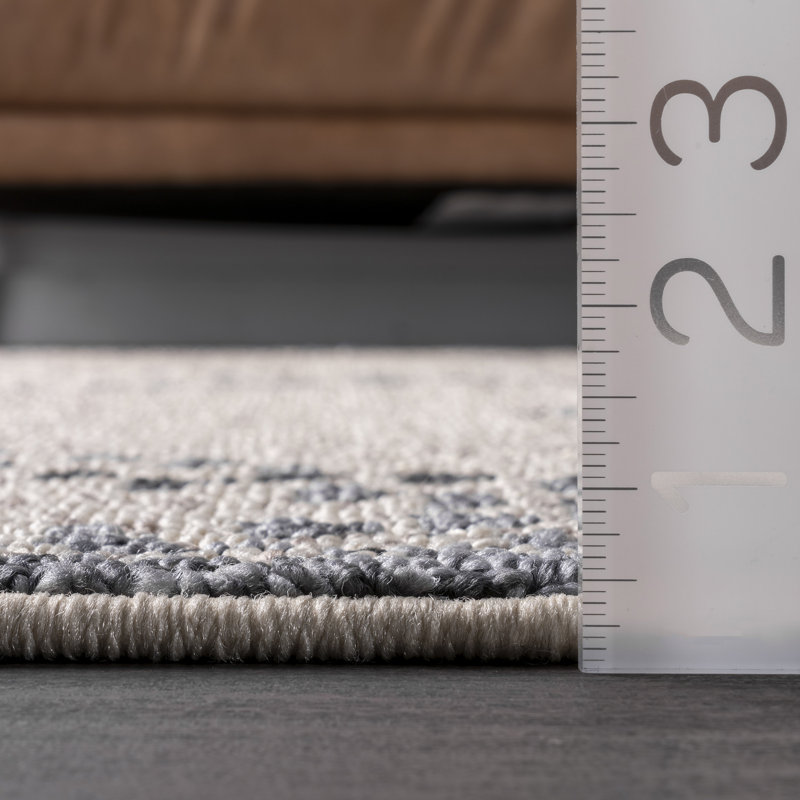 Aubrie Geometric Off-White/Gray Area Rug, Round 4'