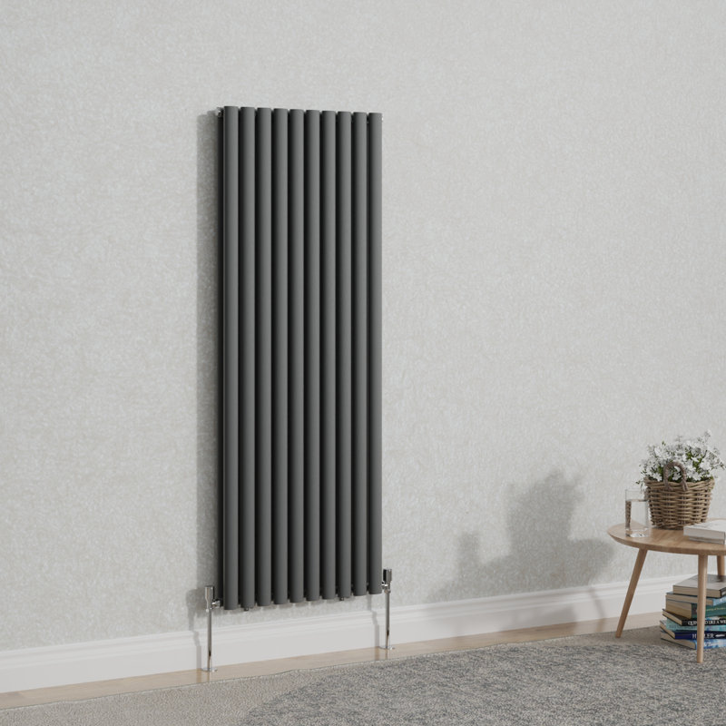 Shoshana Vertical Oval Panel Radiator, Anthracite, 160cm H x 59cm W, 2