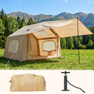 Tente de camping gonflable spacieuse pour 6 personnes avec puits de lumière - abri familial à installation rapide - grand auvent, bien ventilé, résistant aux moustiques - 8 carrés