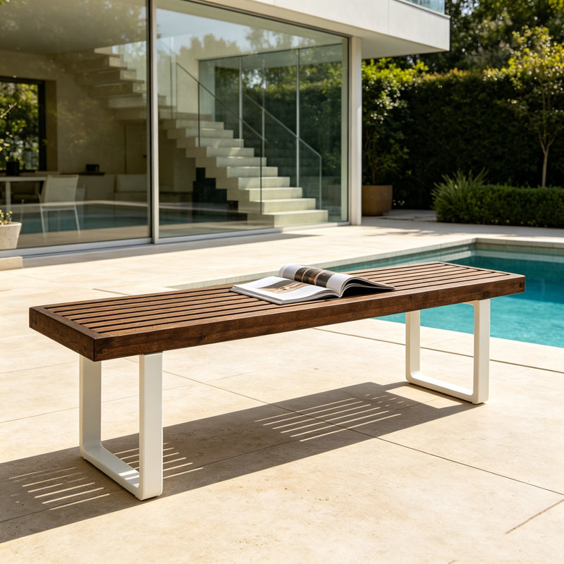 Banc de patio en bois d'acacia, Brun / blanc