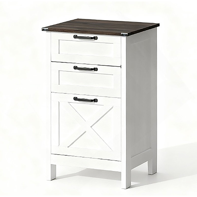 Modern Style File Cabinet with 3 Drawers,Office Storage Cabinet for A4,For Home and Office, Brown/Distressed White