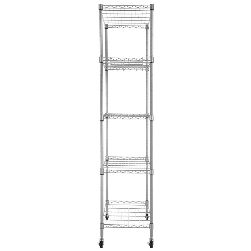 76cm W Metal Shelving Unit with Wheels, Silver