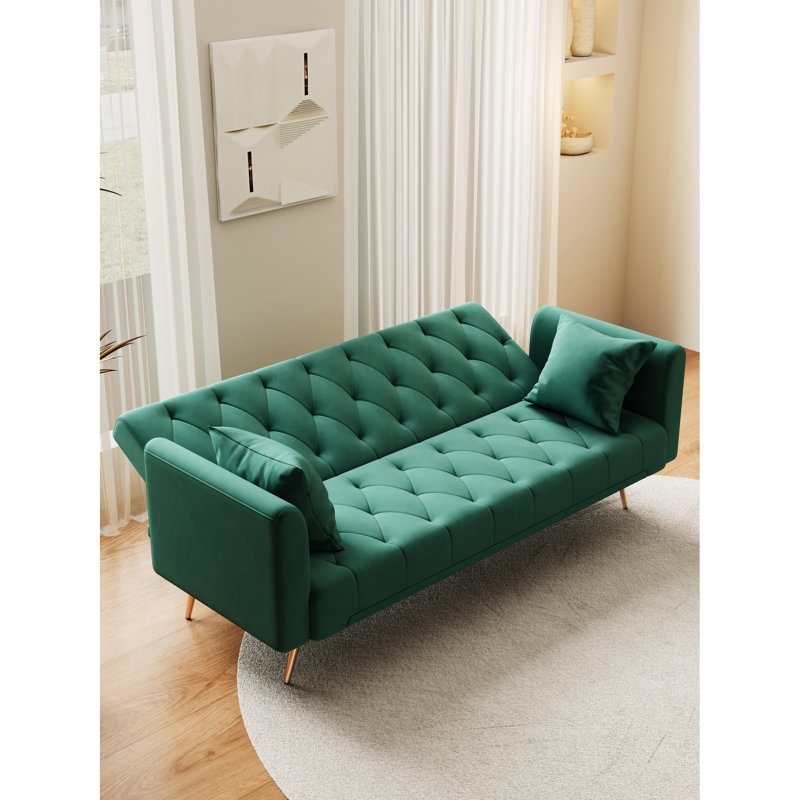 Canapé convertible de 71 pouces en velours vert rétro American, convenant à un petit salon, une chambre à coucher ou un bureau