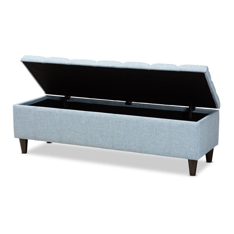 Light Blue Button-Tufted Upholstered Storage Ottoman Bench