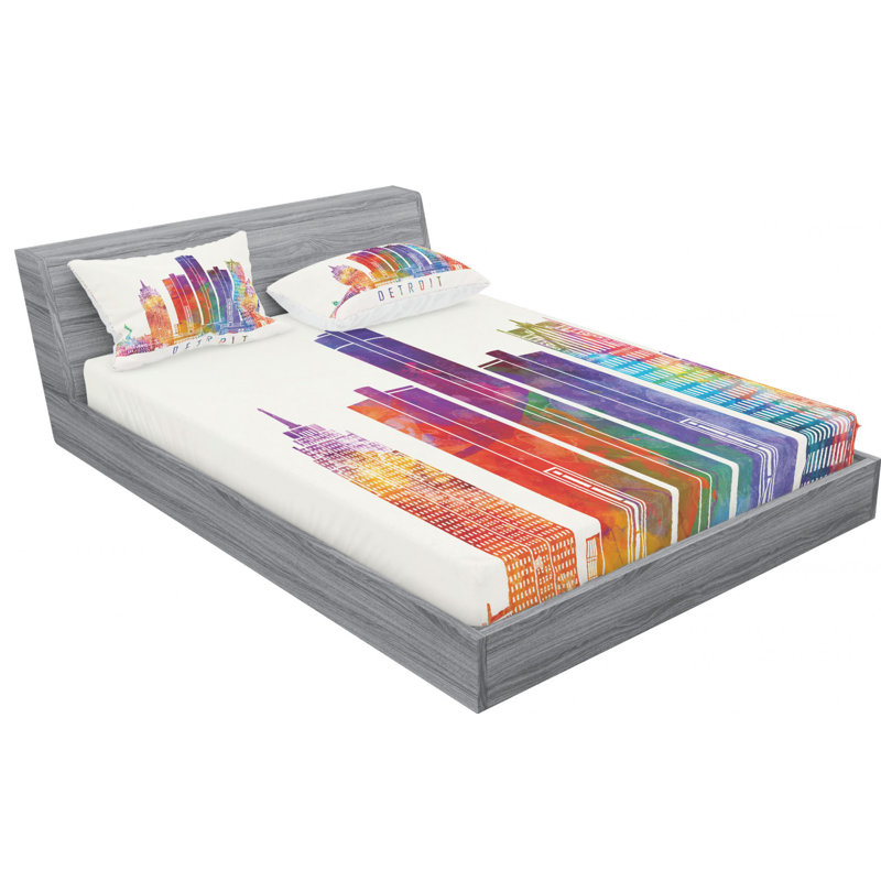 Microfiber Patterned Fitted Sheet, Full Fitted Sheet with 2 Pillowcases