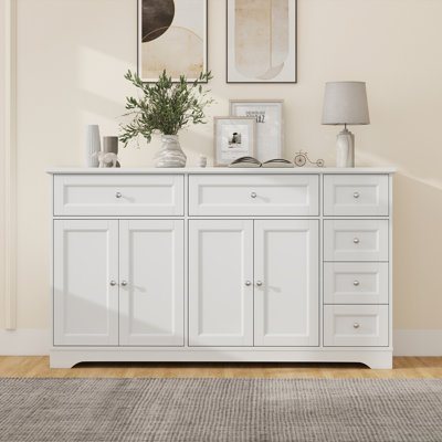 59'' Large Storage Cabinet Buffet Sideboard w/ 4 Doors & 6 Drawers White