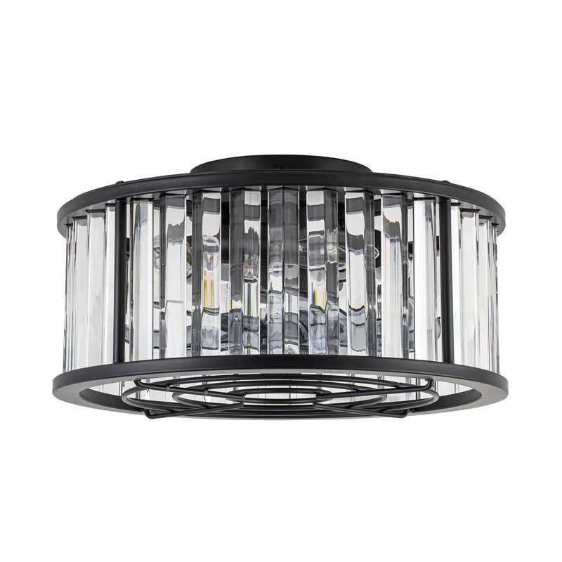 13.2" 7-Blade Reversible Crystal Caged Ceiling Fan With Remote Control And Light Kit Included
