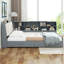 Cadre de lit moderne pour chambre à coucher, chambre d'amis, lit plateforme avec tête de lit, tablettes et 2 tiroirs-2094147922