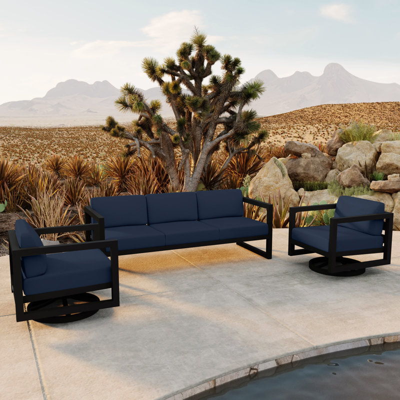 Avion 3 Piece Sofa Set With Swivel, Slate, Spectrum Indigo Sunbrella®