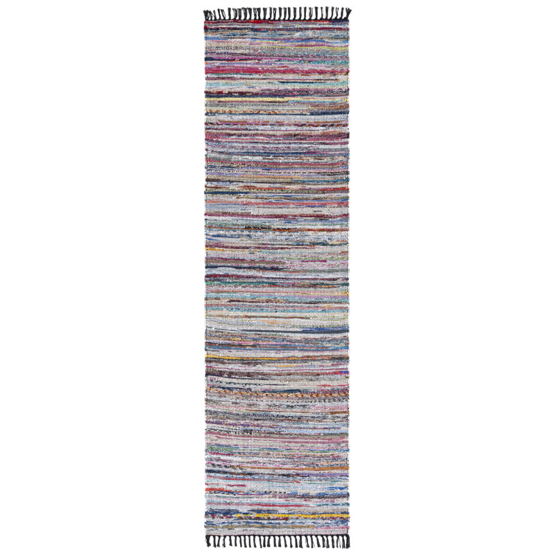 Karlhans Hand Woven Denim/Cotton Rug in Black/Pink, Runner 2'3" x 8'