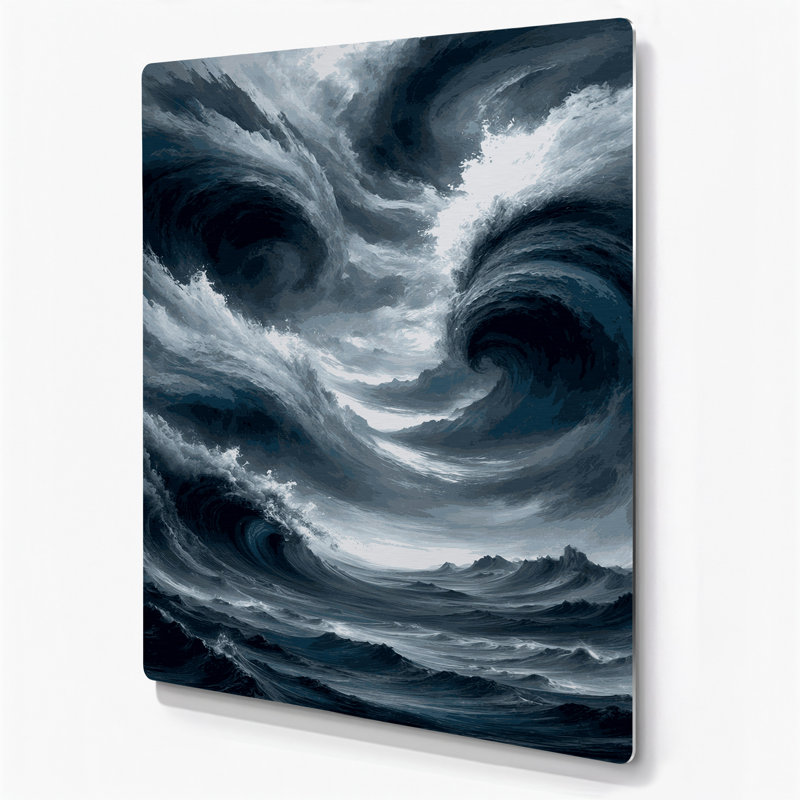 Paysage abstrait 36, art mural en métal bleu, H 12 po x l 18 po