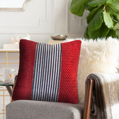 Nautical Striped Woven Hand-Made Cotton Blend Decorative Throw Pillow Cover