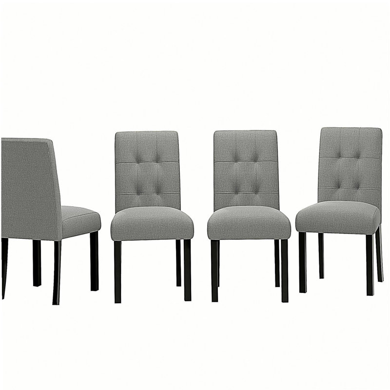 Chaise de salle à manger capitonnée 4 pièces, lin rustique revêtu de pieds en bois d'hévéa noir, chaise d'appoint rembourrée pour la cuisine, la salle à manger, la chambre à coucher, gris