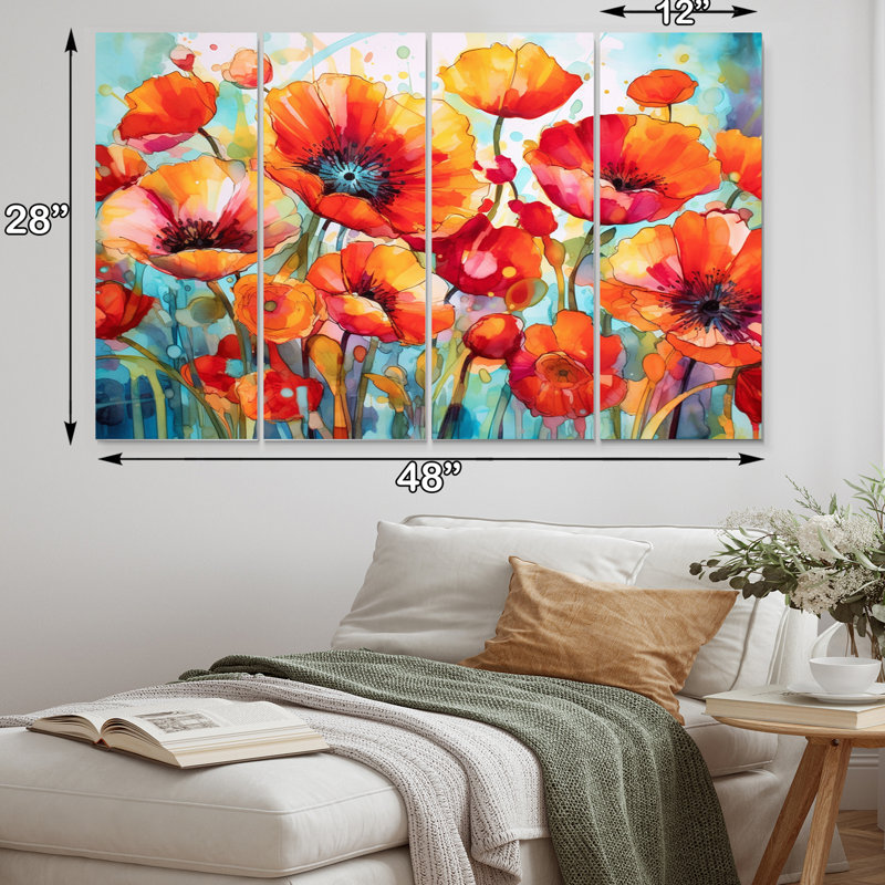 Brilliant Poppies V - ensemble de reproduction d'art floral en métal