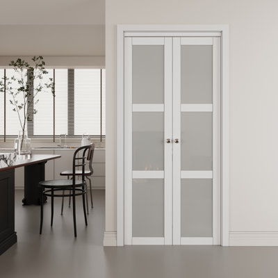 Forested Glass Solid Core Manufactured Wood Pivot-French Or Bi-Fold Doors with Hardware Kit