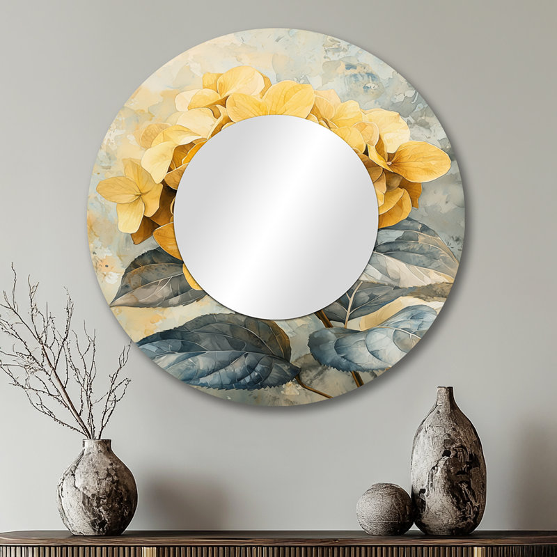 Soft Yellow Hydrangea Flowers I - Floral Mirror Wall Decor - Printed On Metal, 29" x 29"