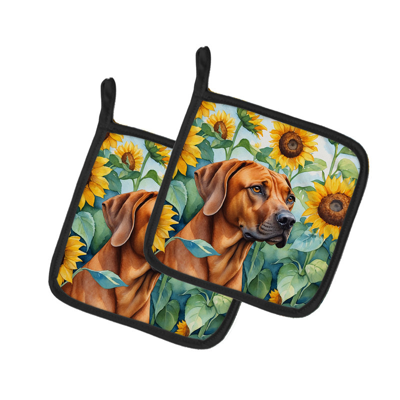 Caroline's Treasures In Sunflowers Floral Polyester Potholder Set