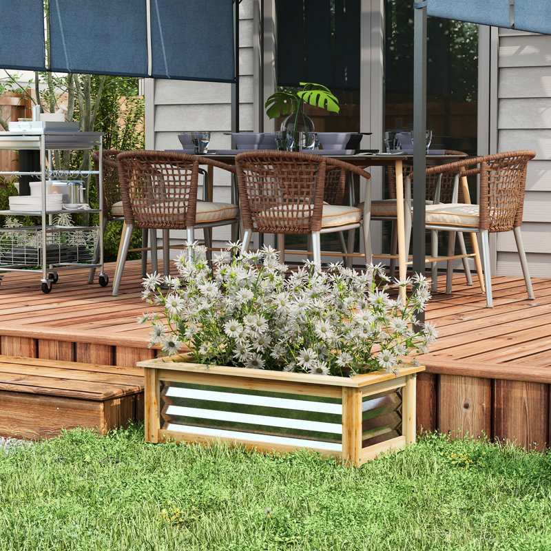 Boîte à fleurs surélevée pour l'extérieur, fabriquée en métal et en bois, idéale pour cultiver différentes plantes de jardin - Structure galvanisée avec renforcement, croissance des herbes