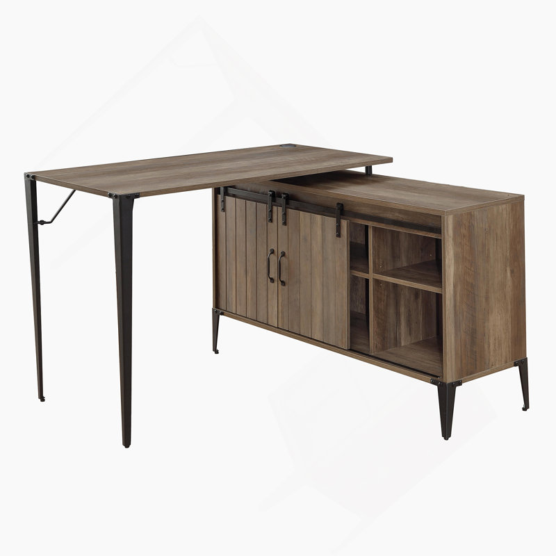 Bureau d'écriture avec porte de grange coulissante, Rustic Oak/Black