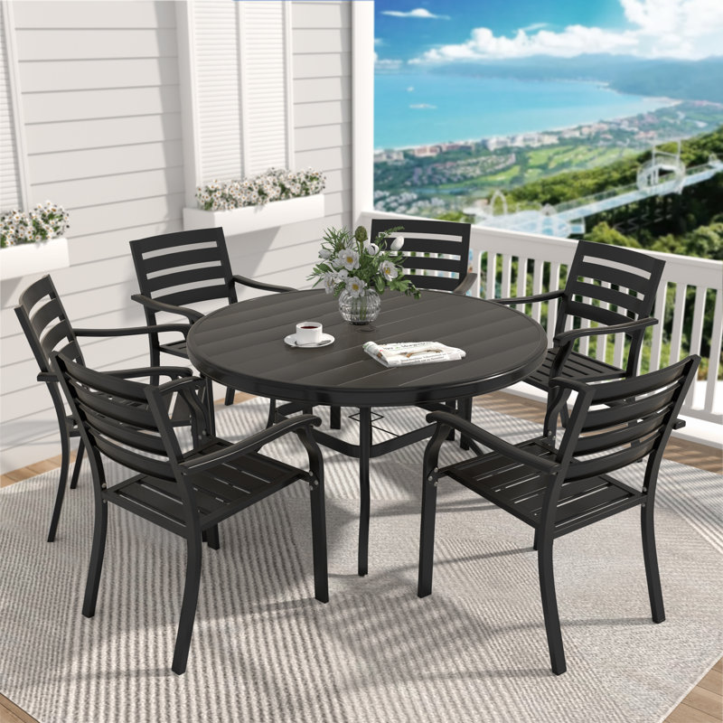 Ensemble repas d'extérieur 7 pièces 7 pièces, Noir